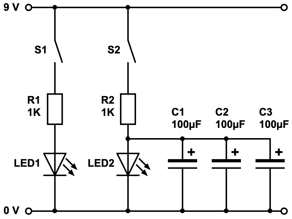 Experimente: Elektrolyt-Kondensator im Stromkreis (parallel geschaltet)