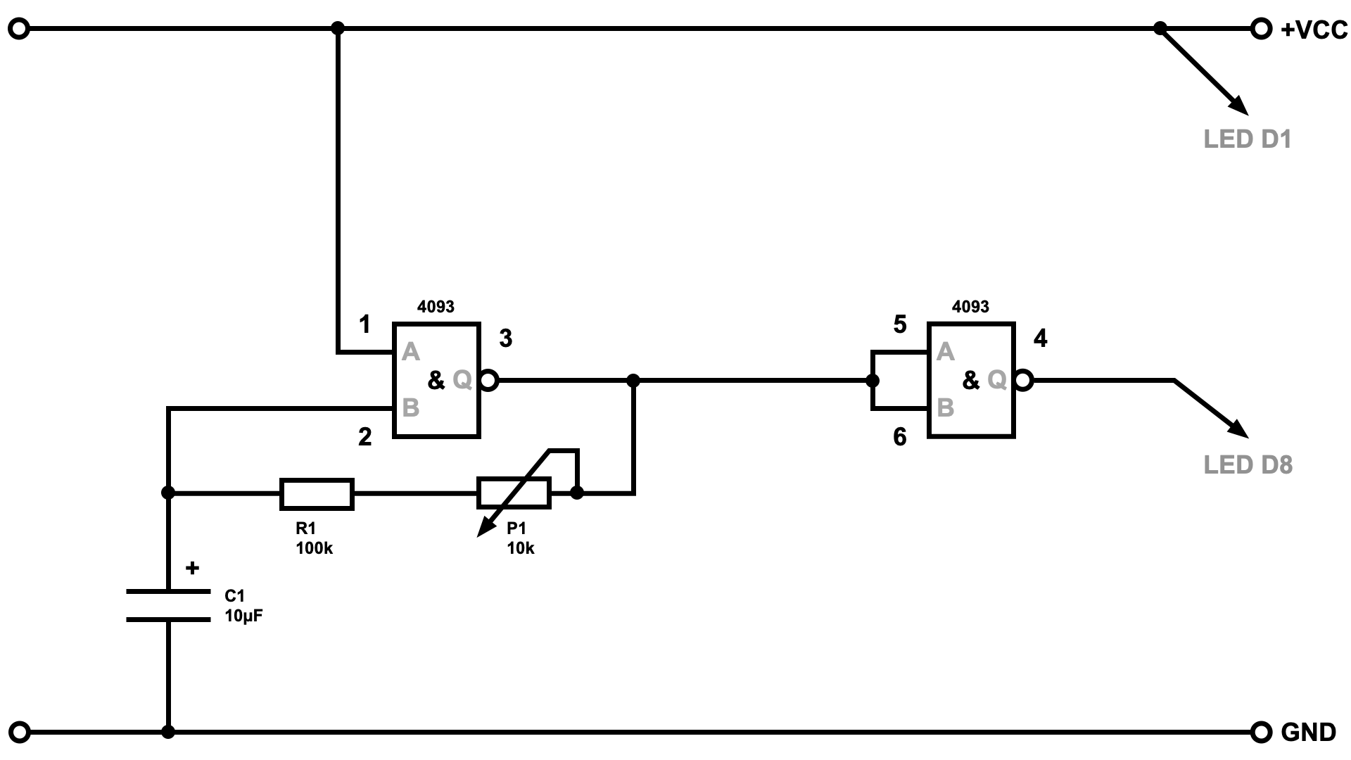 Einstellbarer Taktgenerator mit IC CD4093 (NAND)