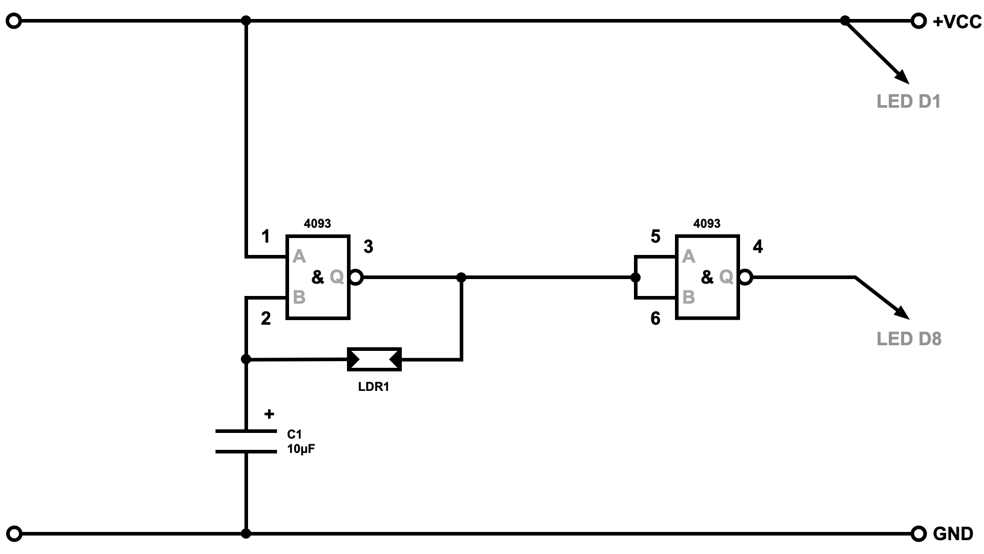 Lichtabhängiger Taktgenerator mit IC CD4093 (NAND)