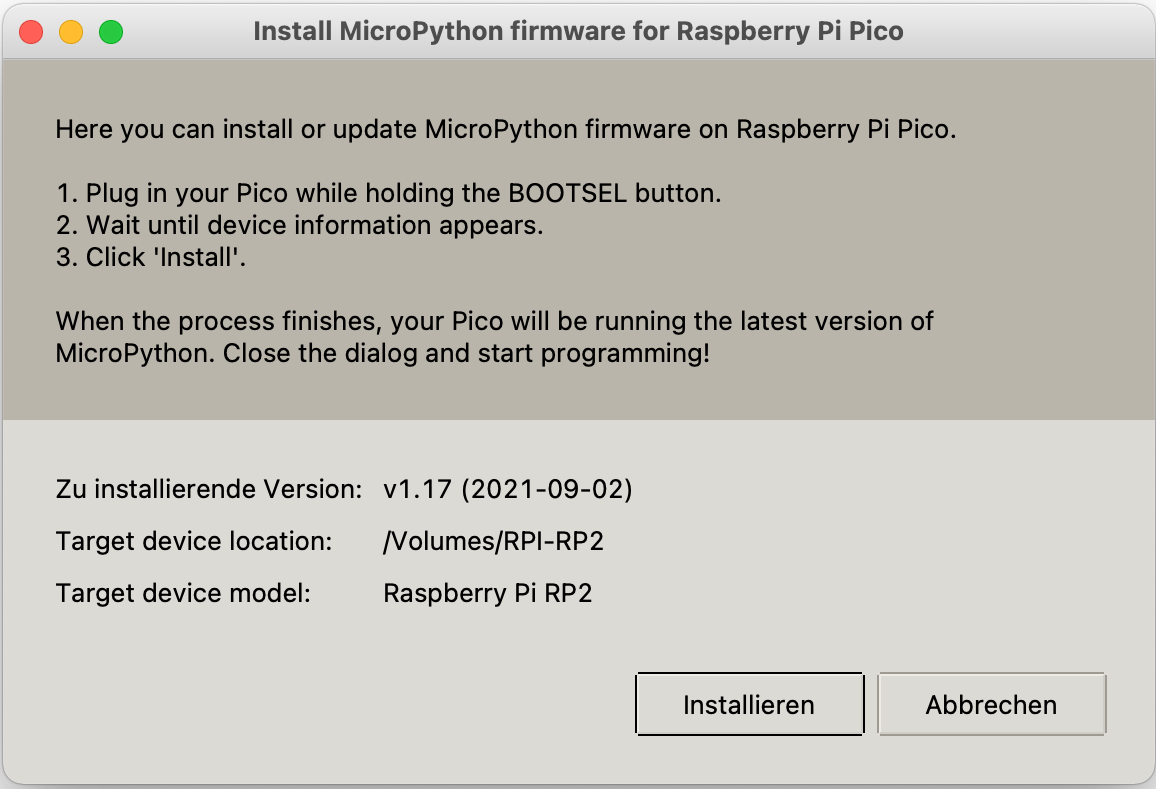 MicroPython auf dem Raspberry Pi Pico installieren
