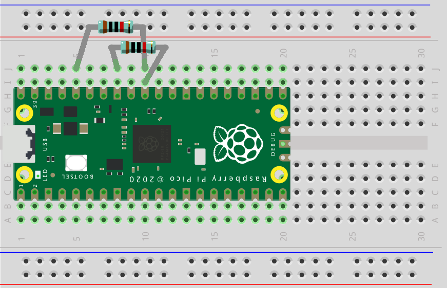 Aufbau: Raspberry Pi Pico: Spannung messen bis 3,3 Volt (Spannungsmesser)