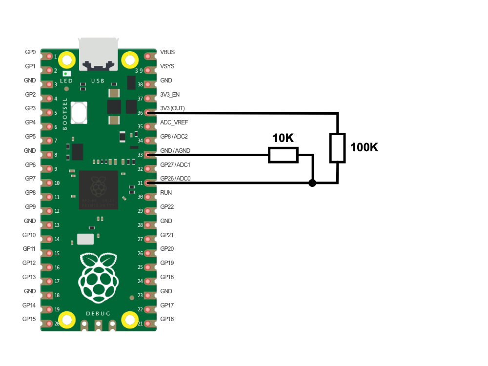 Schaltung: Raspberry Pi Pico: Widerstand messen