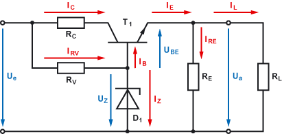 Spannnungsstabilisierung mit Z-Diode und Transistor