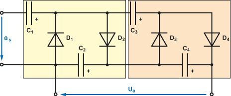 Spannungsvervielfacherschaltung aus zwei Villard-Schaltung