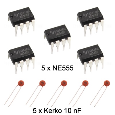 NE555 + 10nF-Kerko (je 5 Stück)