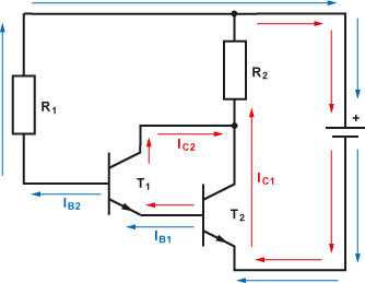 Stromfluß durch die Darlington-Schaltung