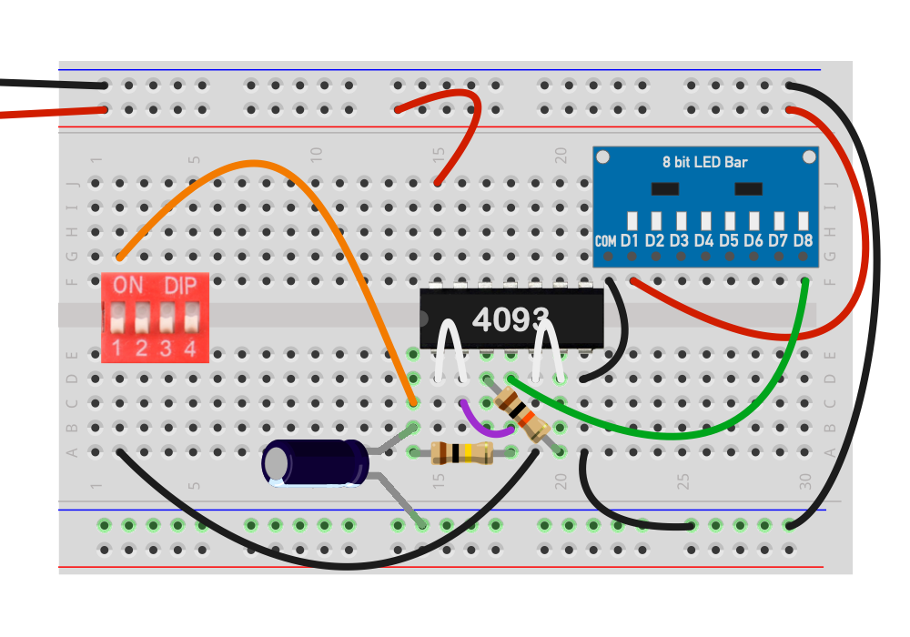 Prellfreier On-Off-Toggle-Taster mit IC CD4093 (NAND)