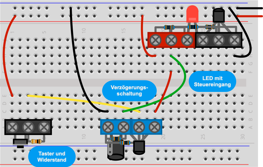 Experiment 2: Verz&ouml;gerungsschaltung mit LED mit Steuereingang
