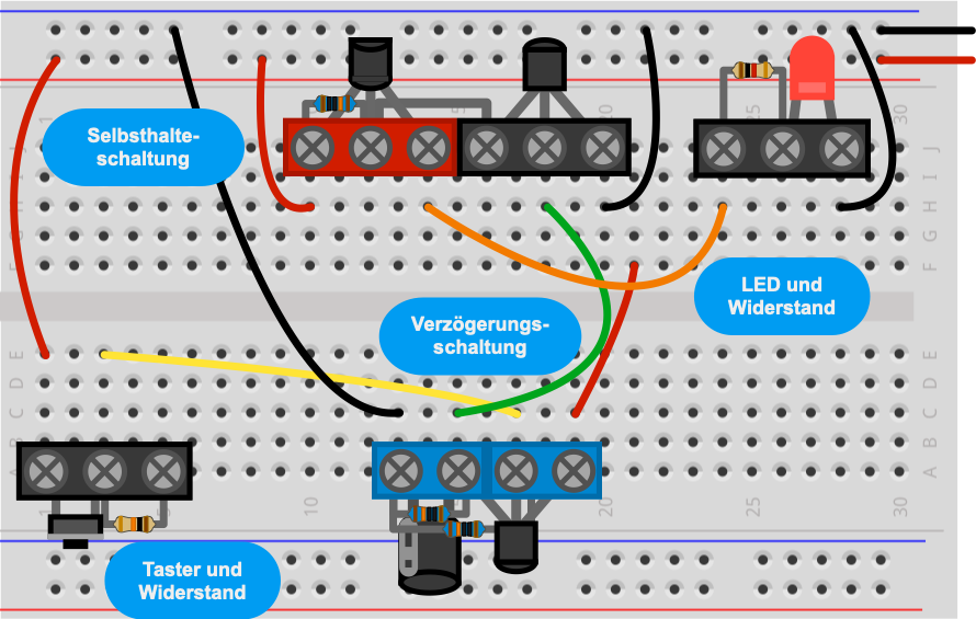 Experiment 3: Verz&ouml;gerungsschaltung mit Selbsthalteschaltung