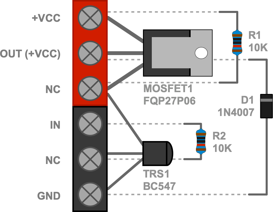 Aufbau: Erweiterter Ausgangstreiber mit P-Kanal-MOSFET FQP27P06