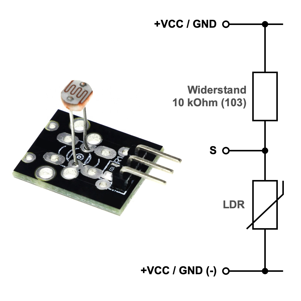 Anschlussbelegung und Schaltung eines Photo Resistor Moduls