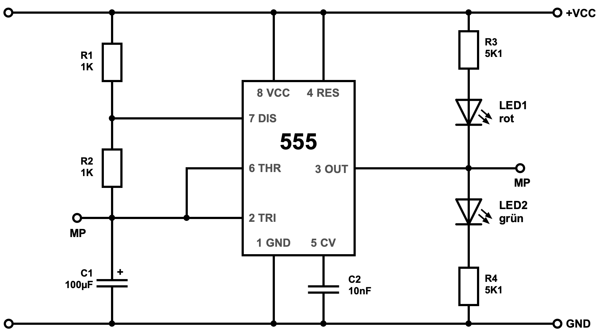 Experimente: NE555 als astabile Kippstufe