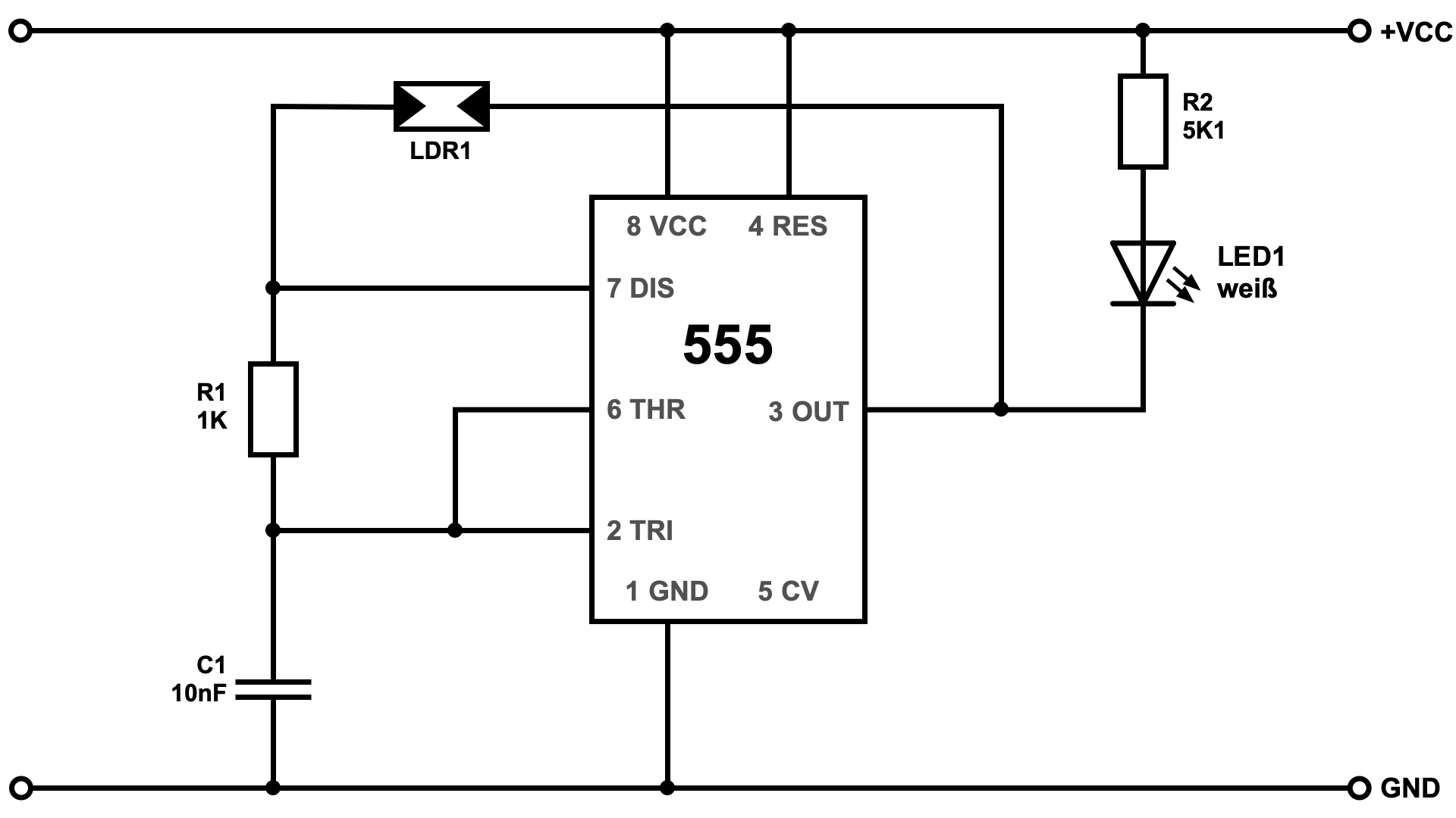 Helligkeitsabhängige Beleuchtung mit NE555