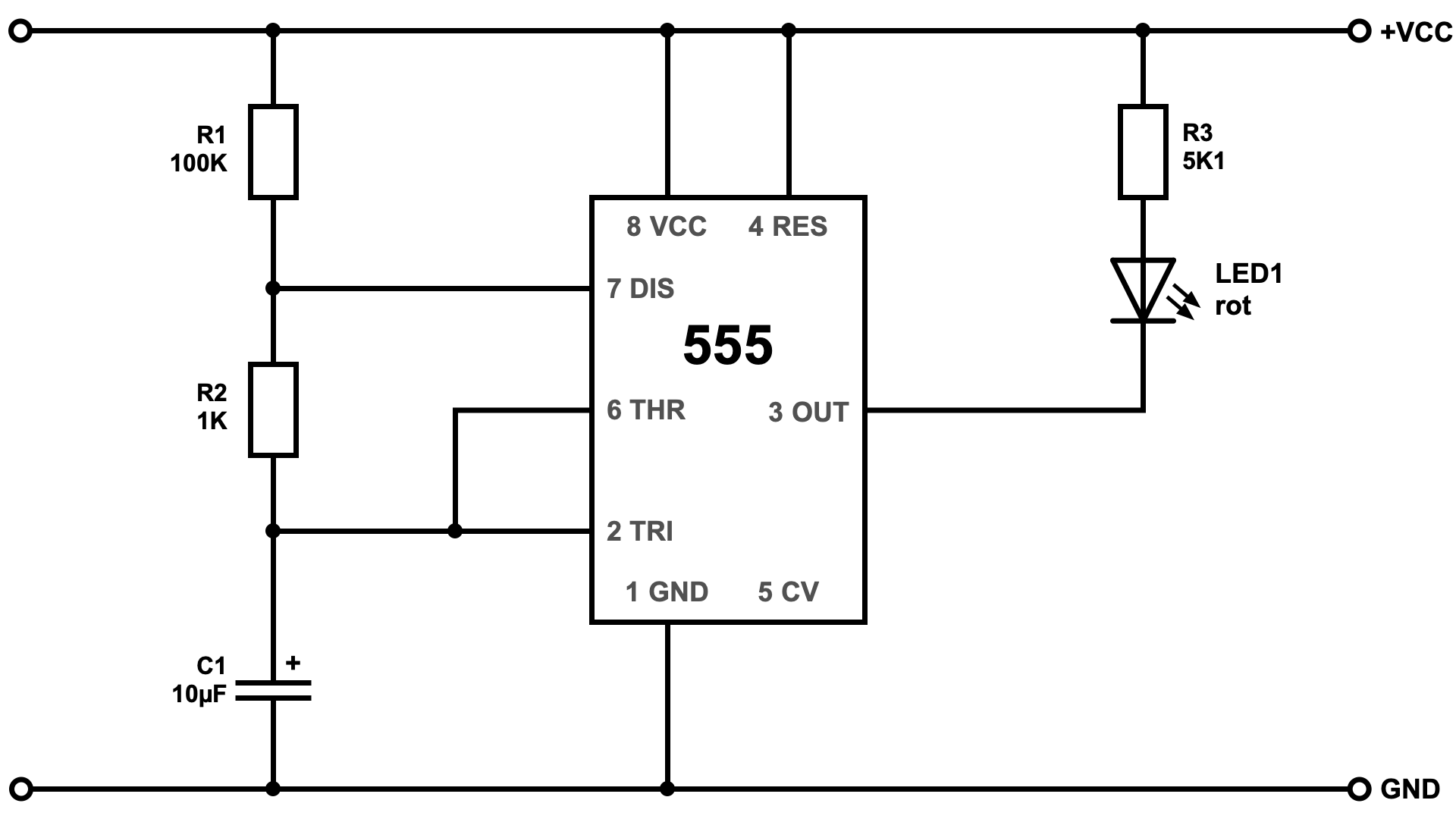 Einfacher LED-Blitzer mit NE555