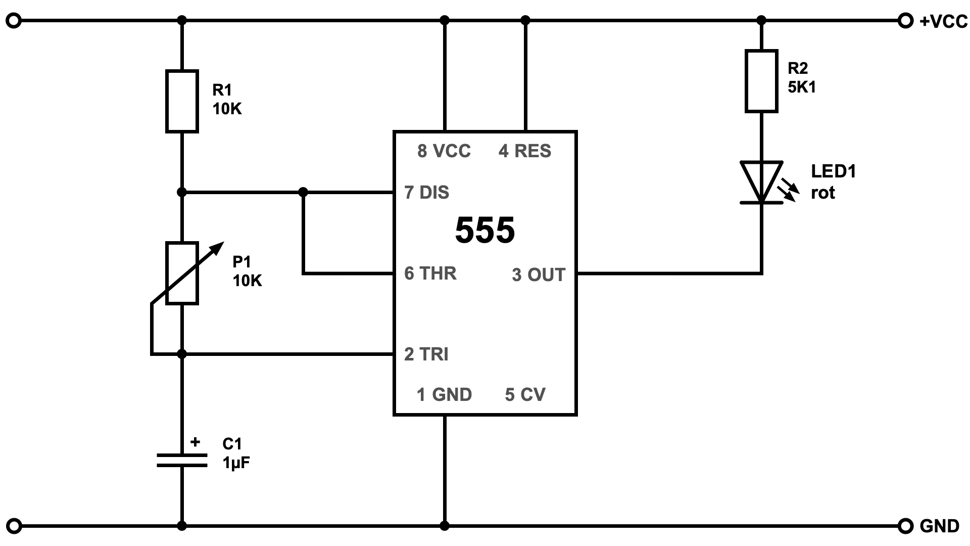 LED-Helligkeit steuern mit NE555