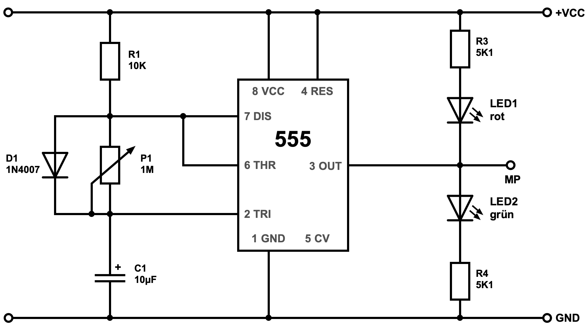 Einstellbarer Taktgenerator mit NE555