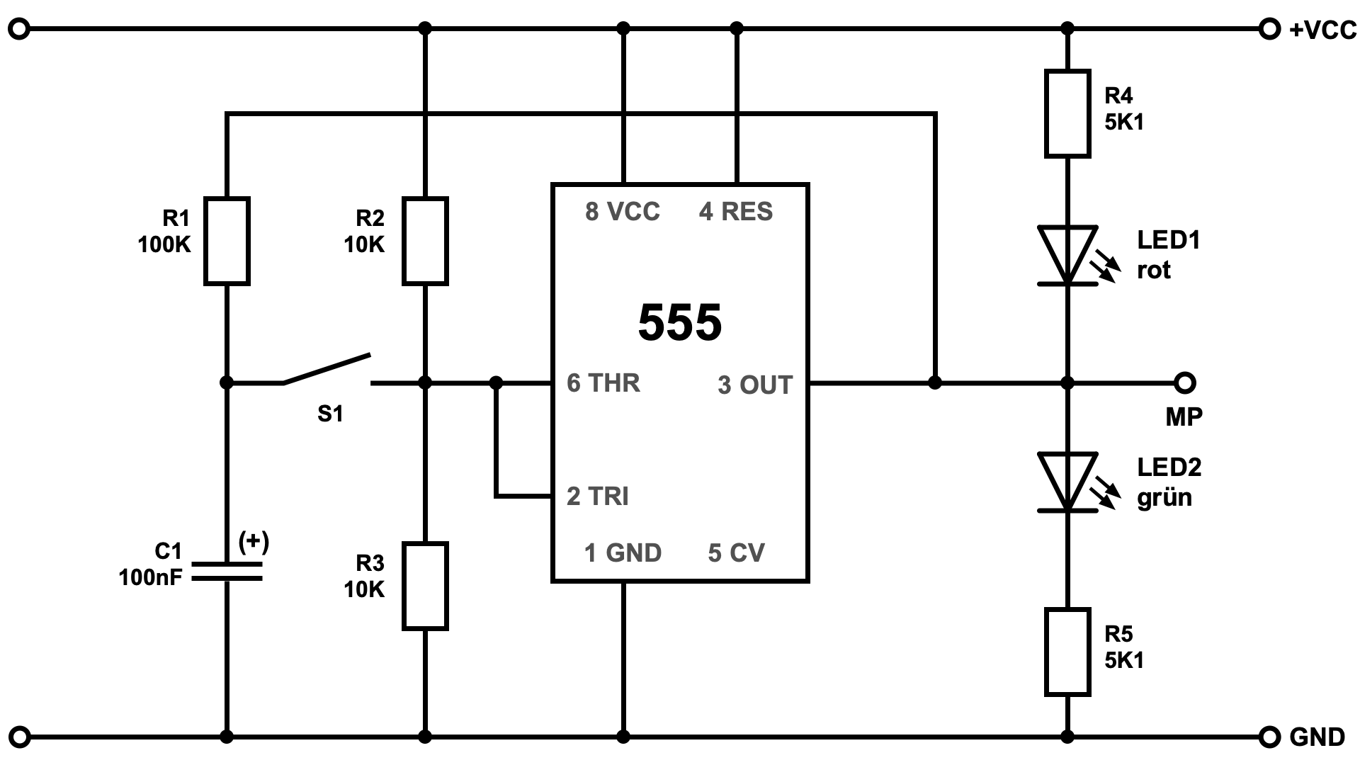 Einfacher On-Off-Toggle-Schalter mit NE555