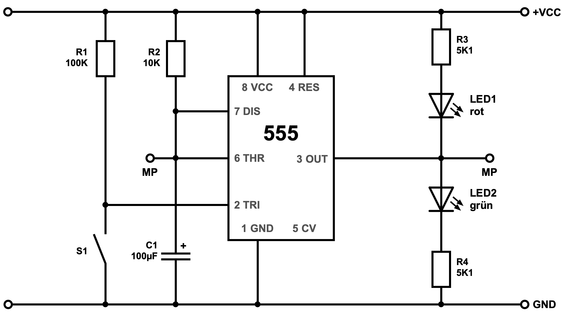 Einfacher On-Off-Zeitschalter mit NE555