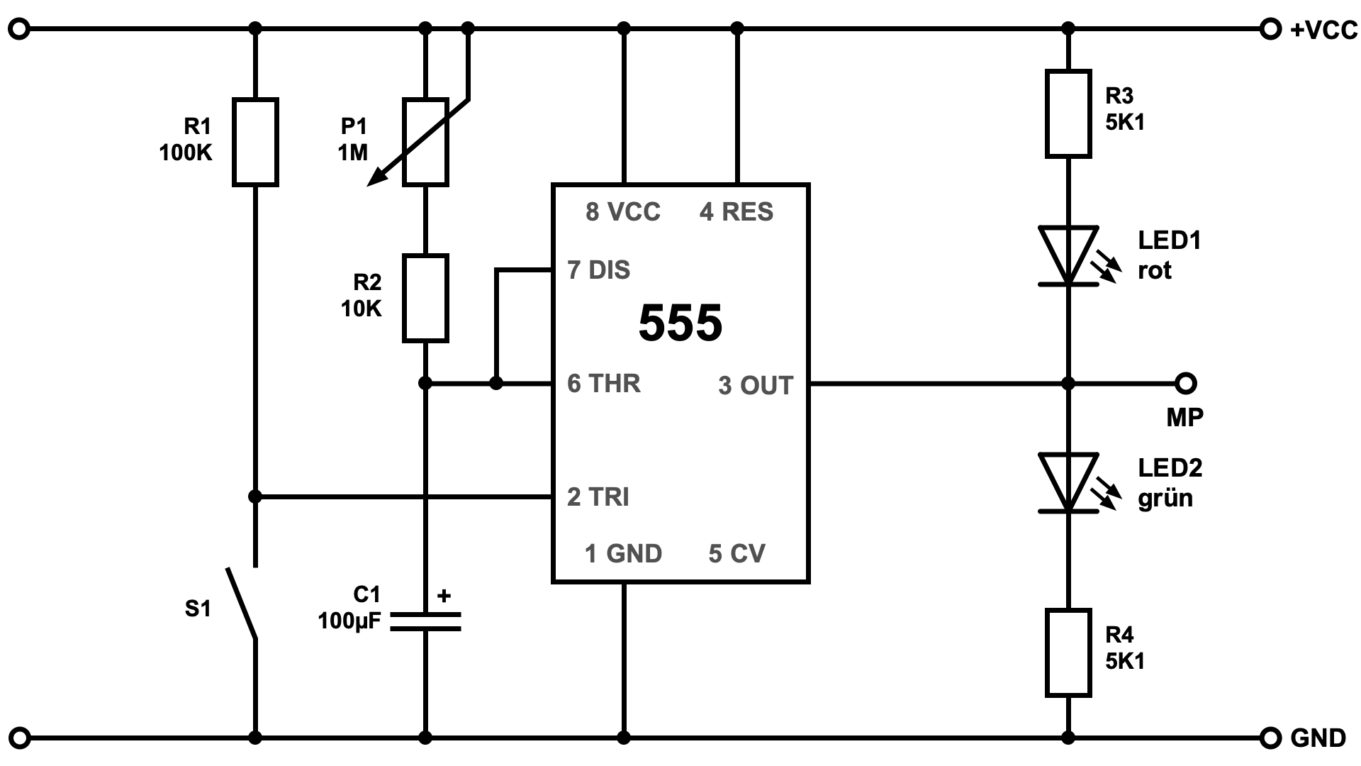 Einstellbarer On-Off-Zeitschalter mit NE555