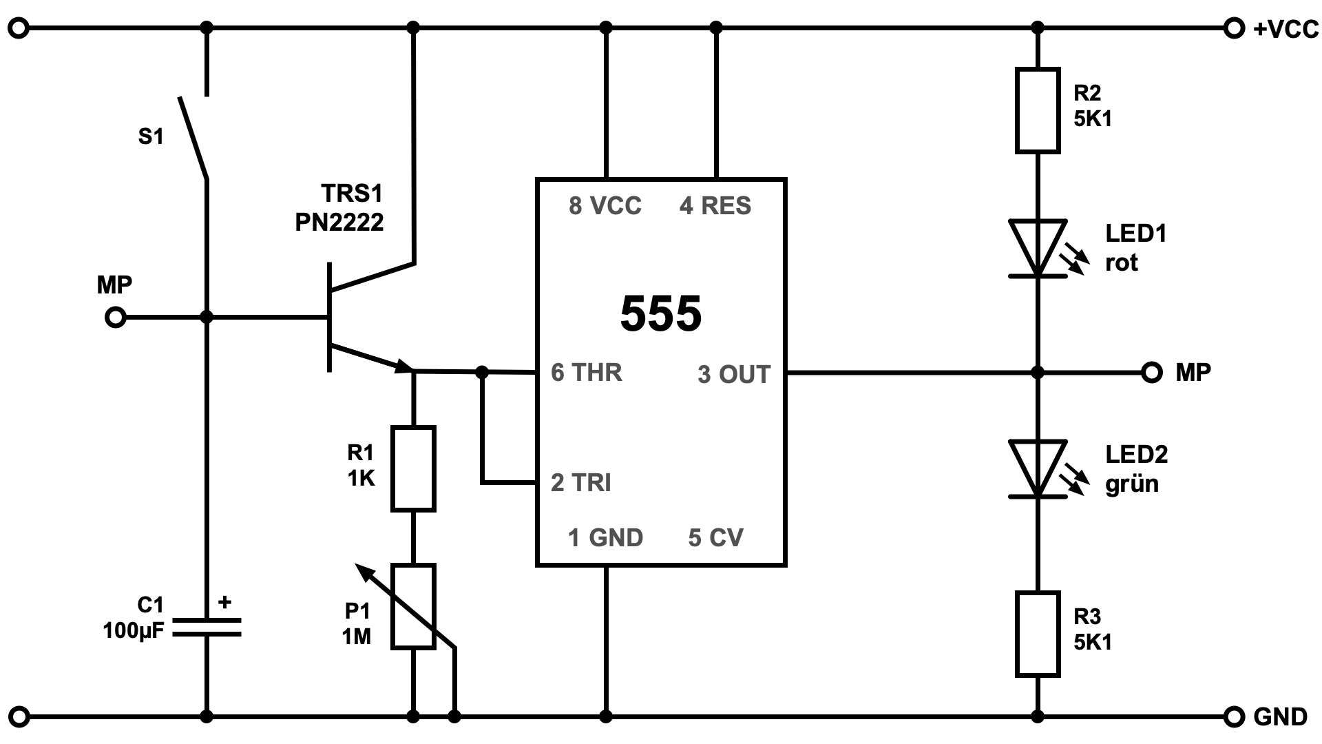 Einstellbarer Langzeit-Timer mit NE555