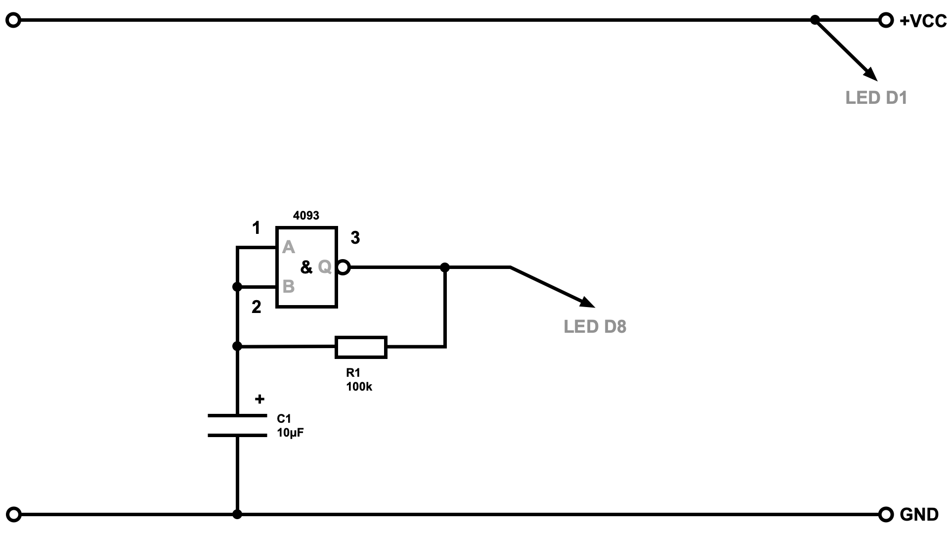 Einfacher LED-Blinker mit IC CD4093 (NAND)