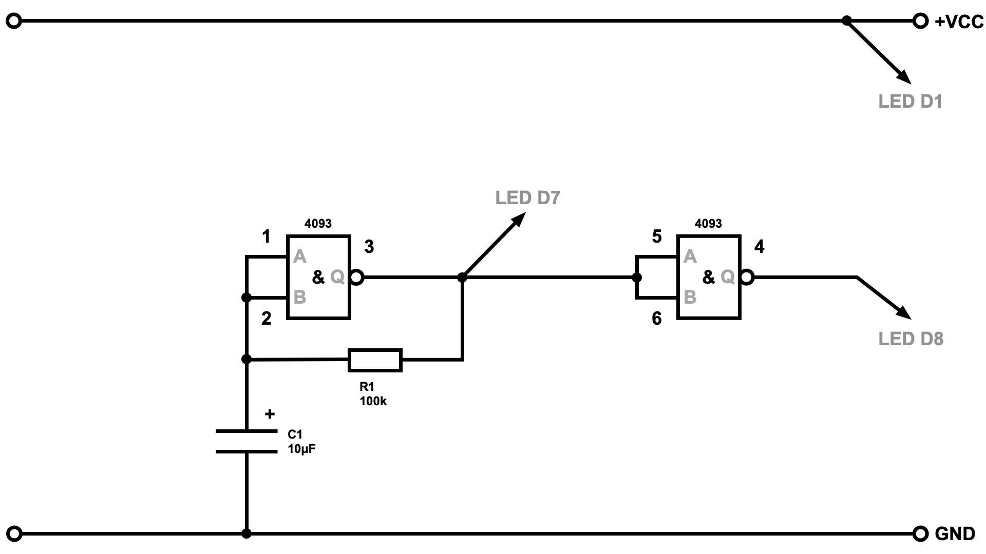 Einfacher LED-Wechselblinker mit IC CD4093 (NAND)