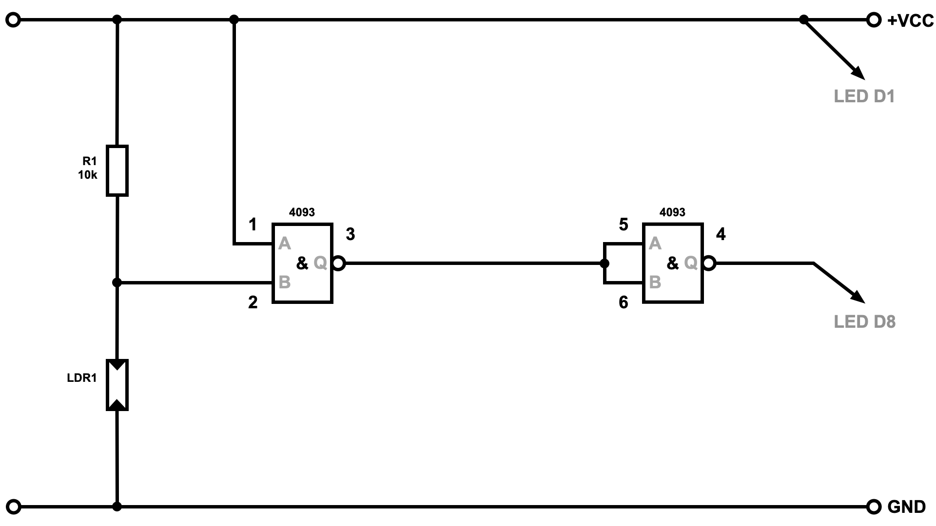 Nachtschaltung mit IC CD4093 (NAND)