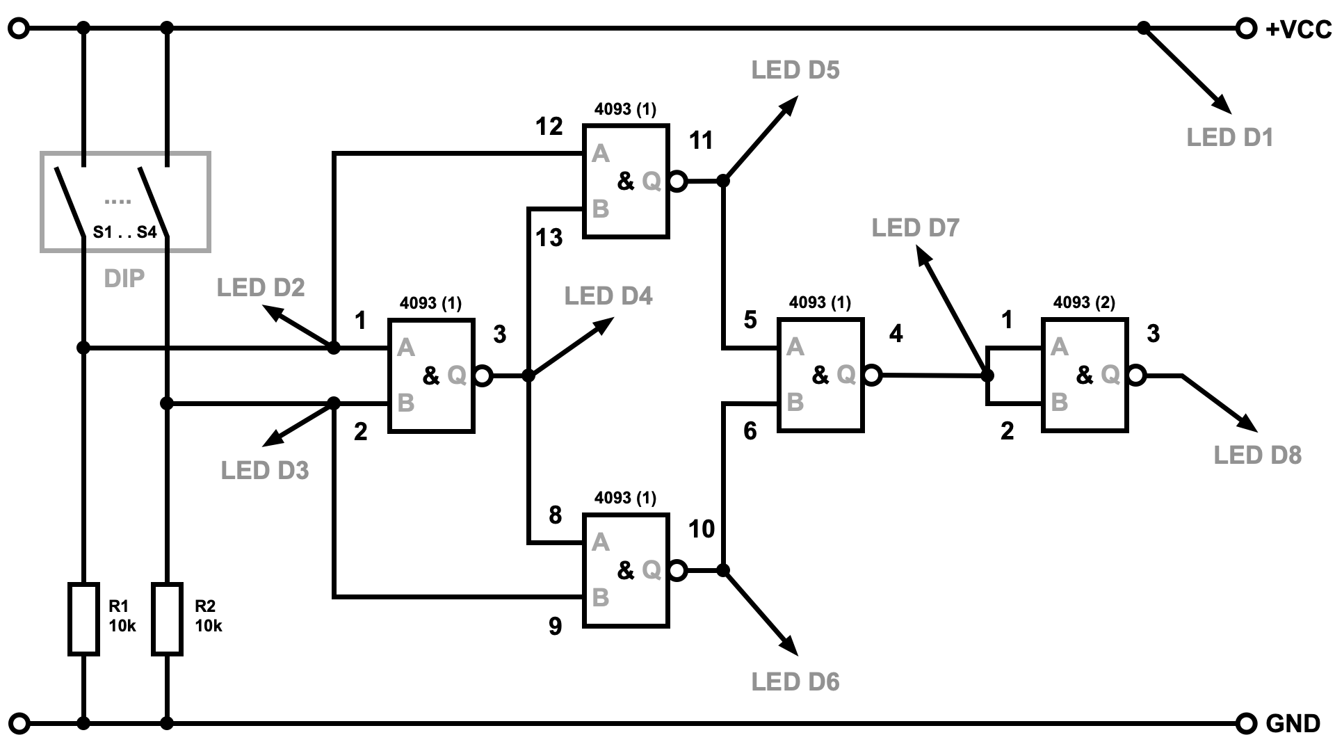 Exklusiv-NICHT-ODER (XNOR) aus NICHT-UND (NAND) mit CD4093 bauen
