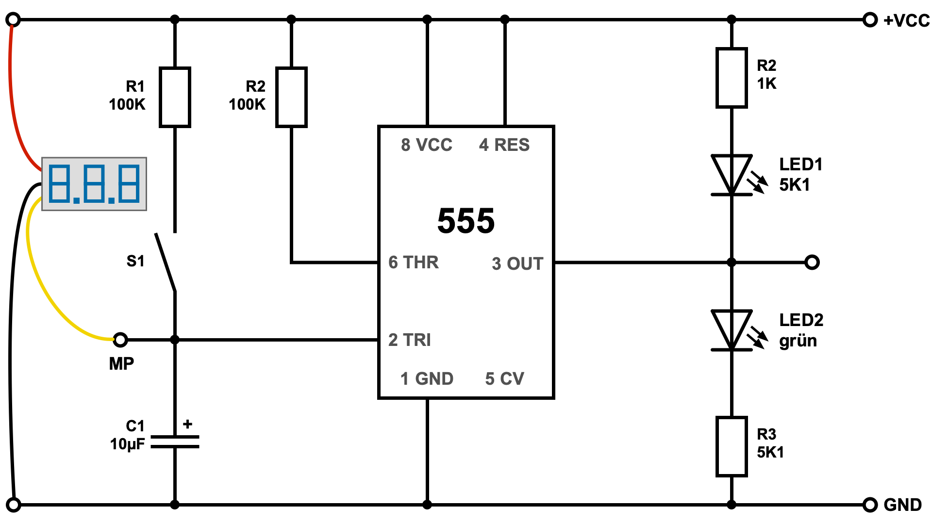 Grundschaltung: NE555 als Komparator