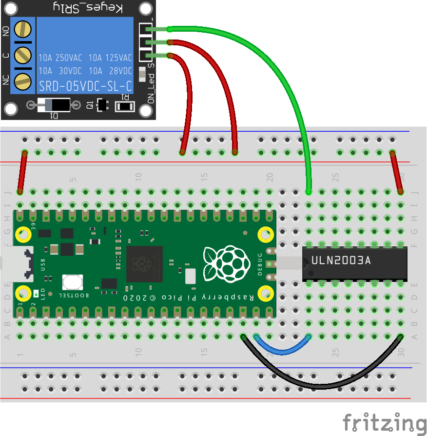 Raspberry Pi Pico: Relais-Board steuern (mit ULN2003A)