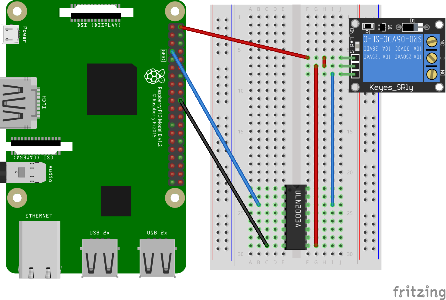 Raspberry Pi: Relais-Board über ULN2003A steuern (mit Python und GPIO Zero)