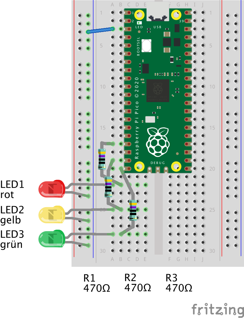 Raspberry Pi Pico: Binärer Zähler mit LEDs