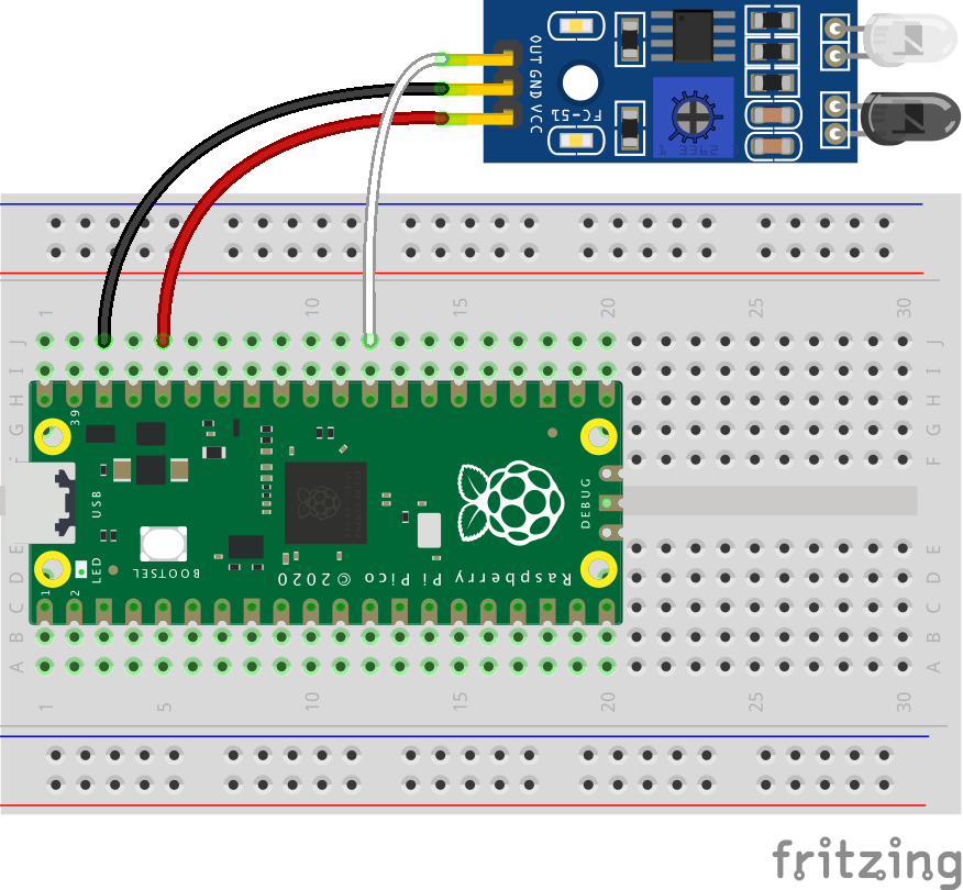 Raspberry Pi Pico: Berührungsloser Schalter mit Infrarot-Reflektionssensor FC-51