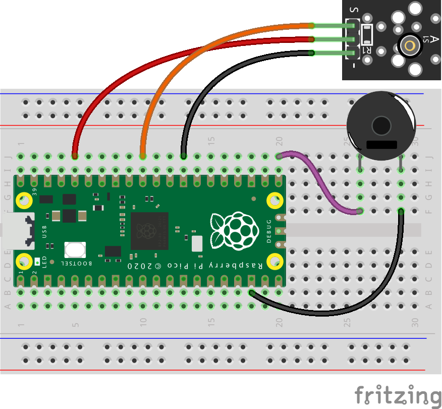 Raspberry Pi Pico: Diebstahlwarner mit Summer und Vibration Sensor KY-002 programmieren