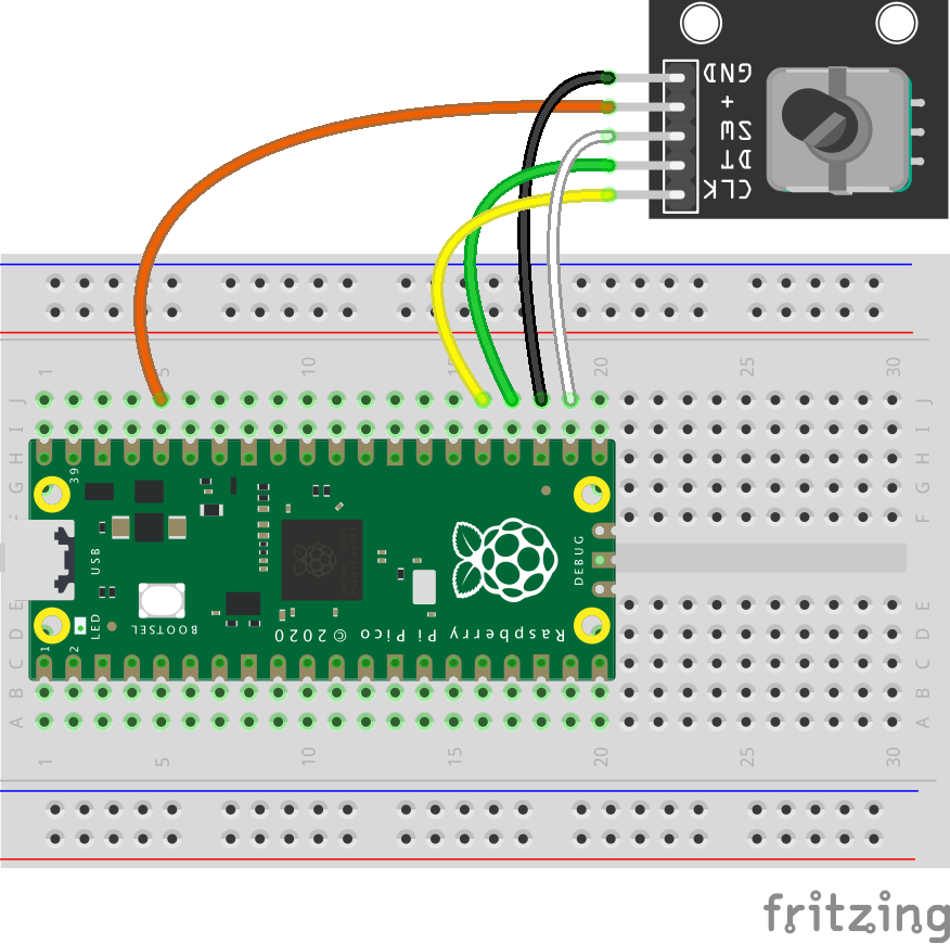 Raspberry Pi Pico: Drehschalter / Rotary Encoder ansteuern (KY-040)