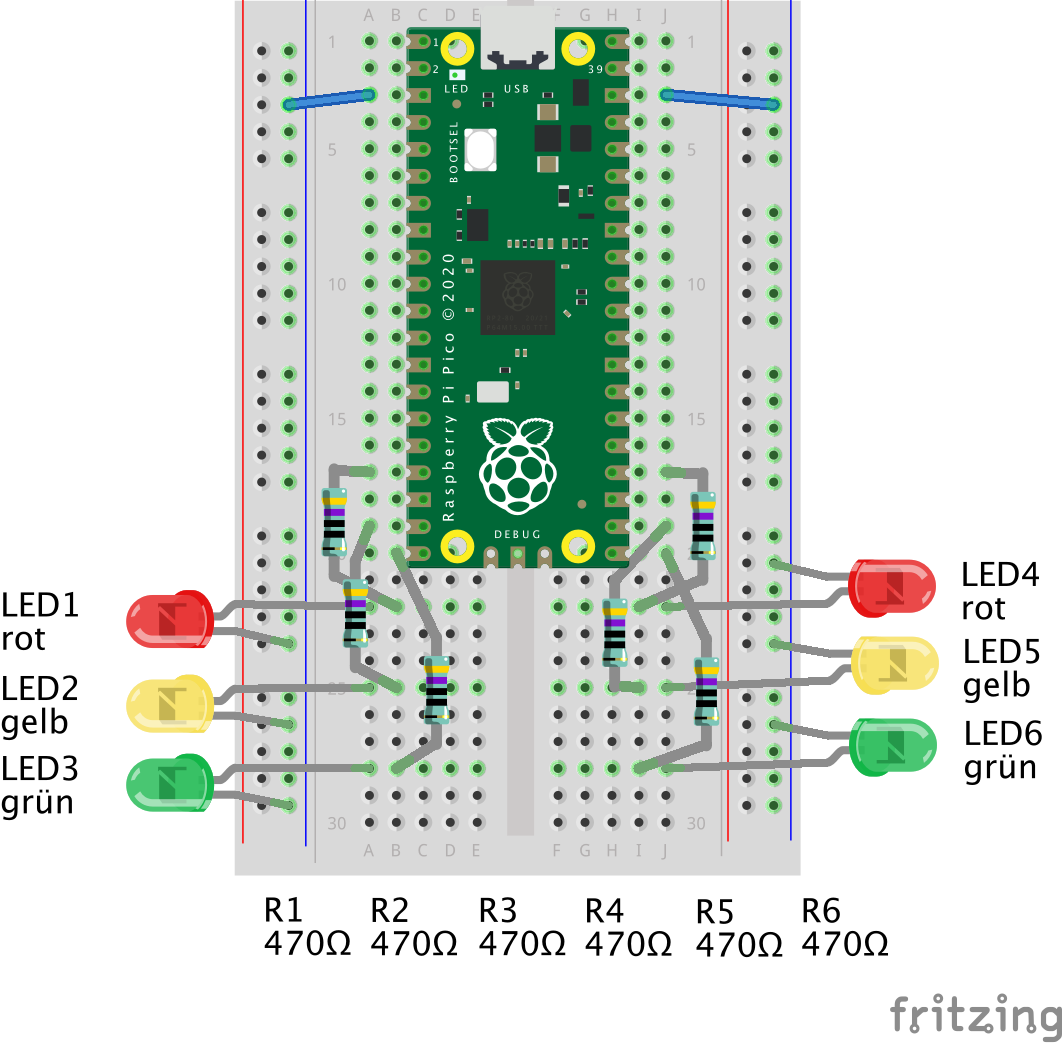 Raspberry Pi Pico: LED-Lauflicht programmieren