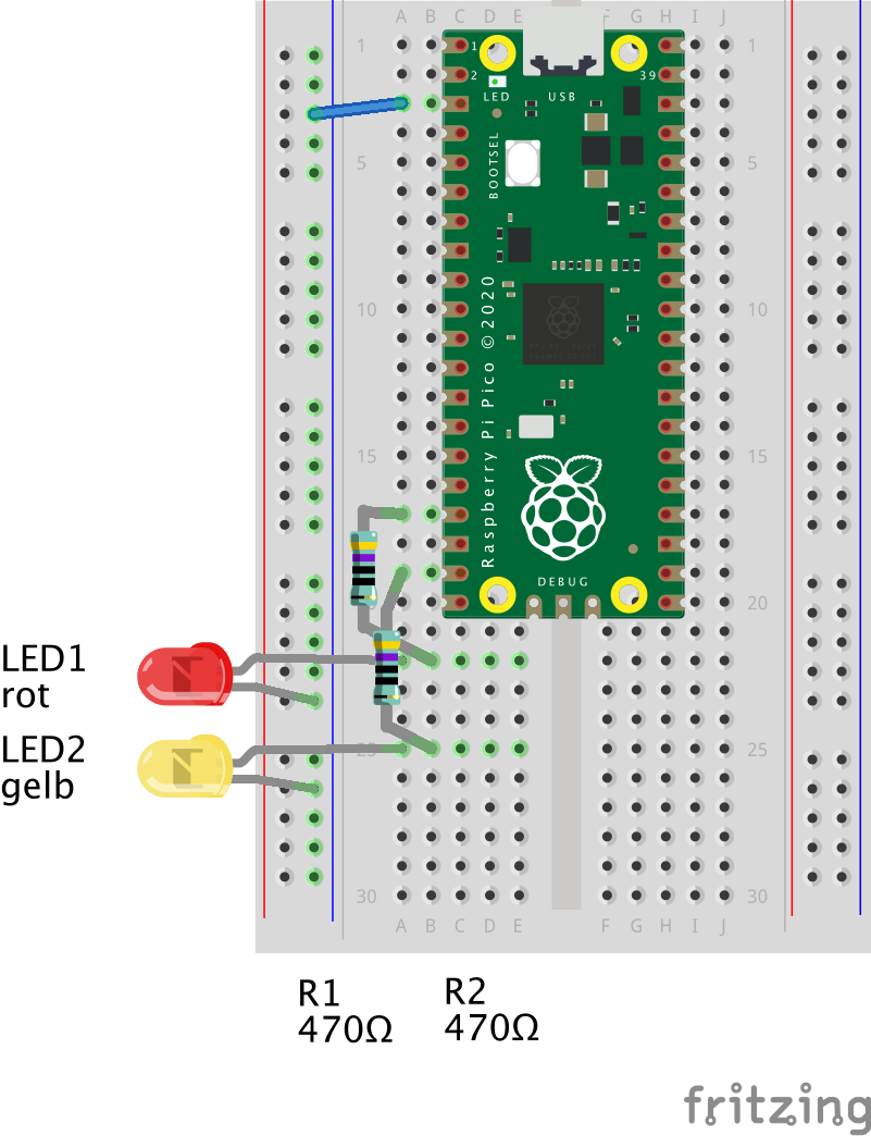 Raspberry Pi Pico: LED-Wechselblinker programmieren