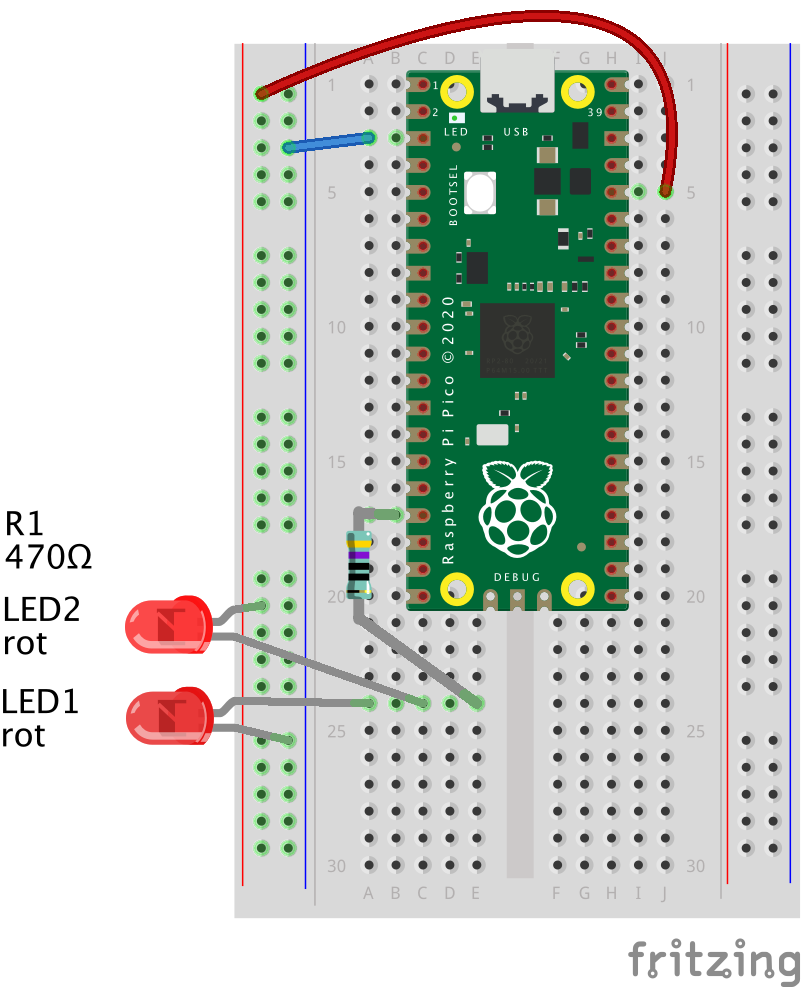 Raspberry Pi Pico: LED-Wechselblinker programmieren