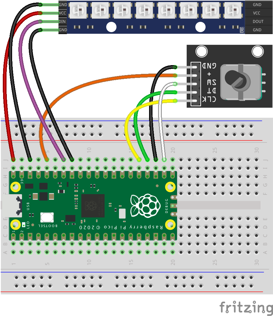 Raspberry Pi Pico: Drehschalter / Rotary Encoder ansteuern (KY-040)
