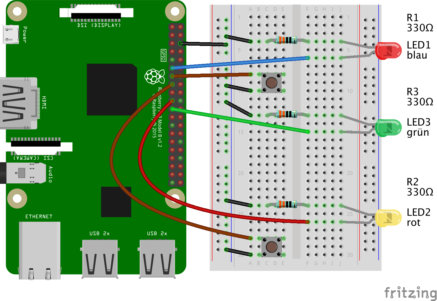 Raspberry Pi: Reaktionsspiel mit Tastern und LEDs (mit Python und GPIO Zero)