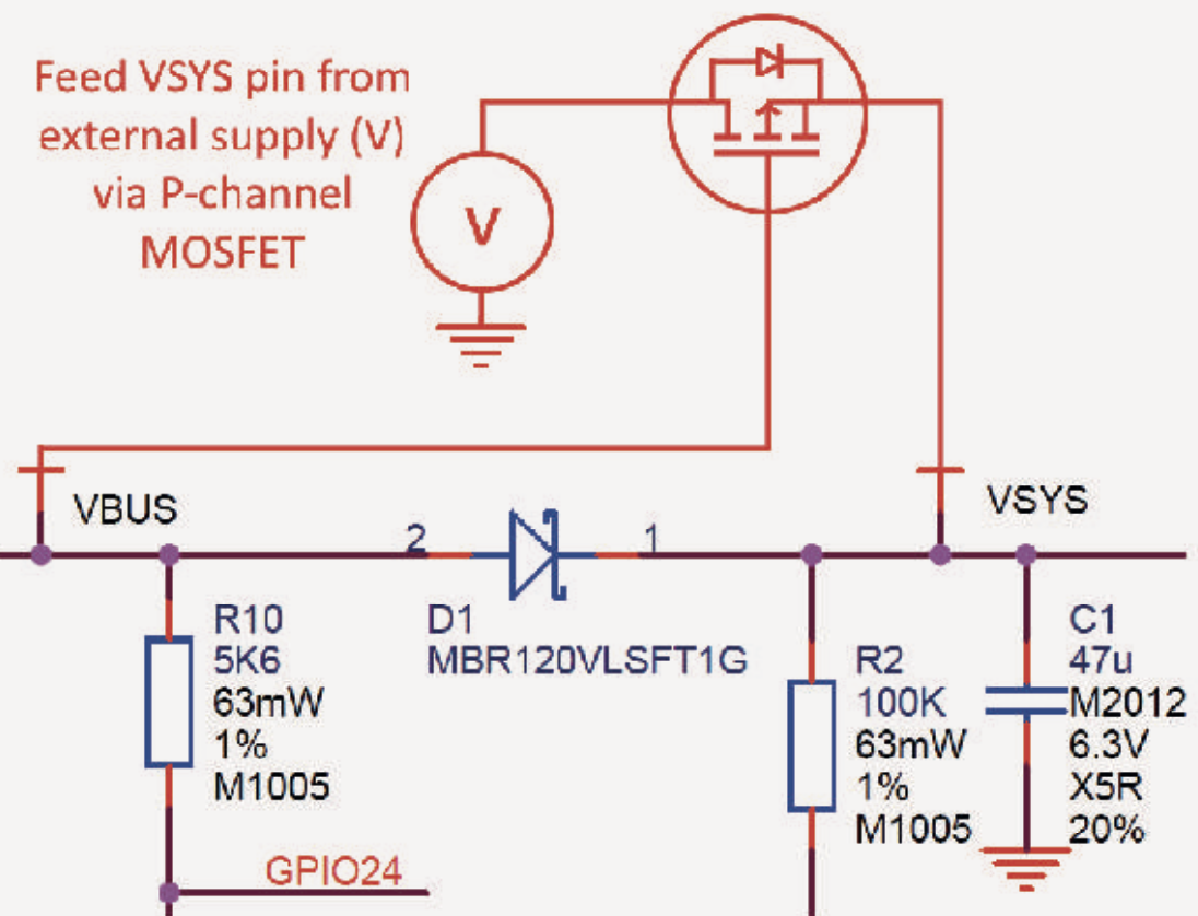 Schutzschaltung: Raspberry Pi Pico über VSYS (Pin 39) und parallel USB versorgen